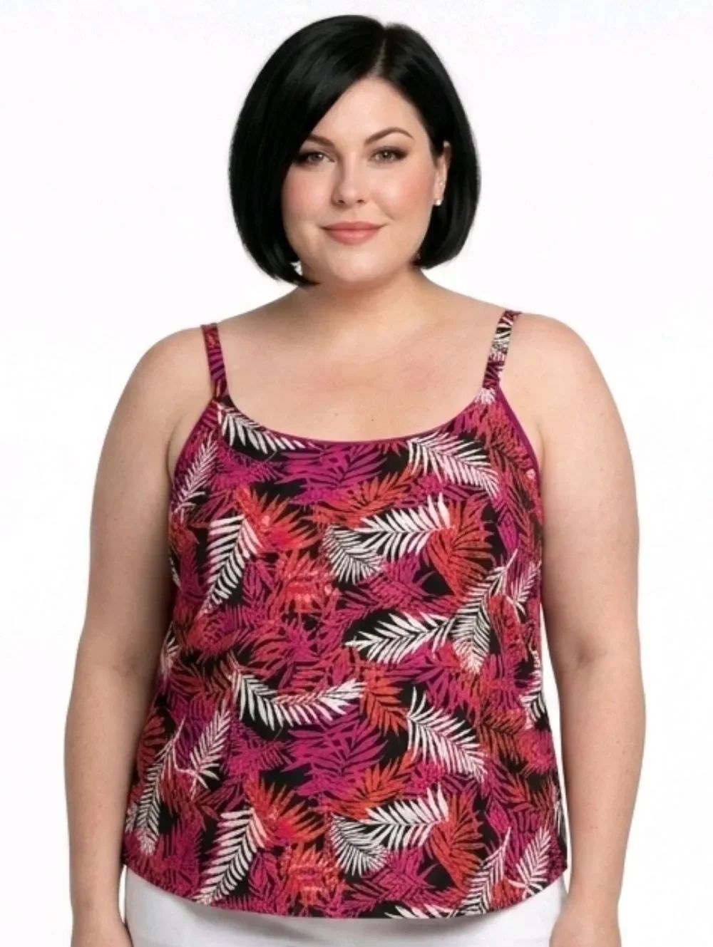 Bar III Sunset Rose Multi Leaf-Print Scoop-Neck Cami Top Size 2X